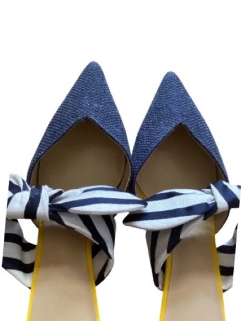 Cabi Bow Mule Heels Womens 10 Nautical Stripe Pointed Toe Kitten Heel